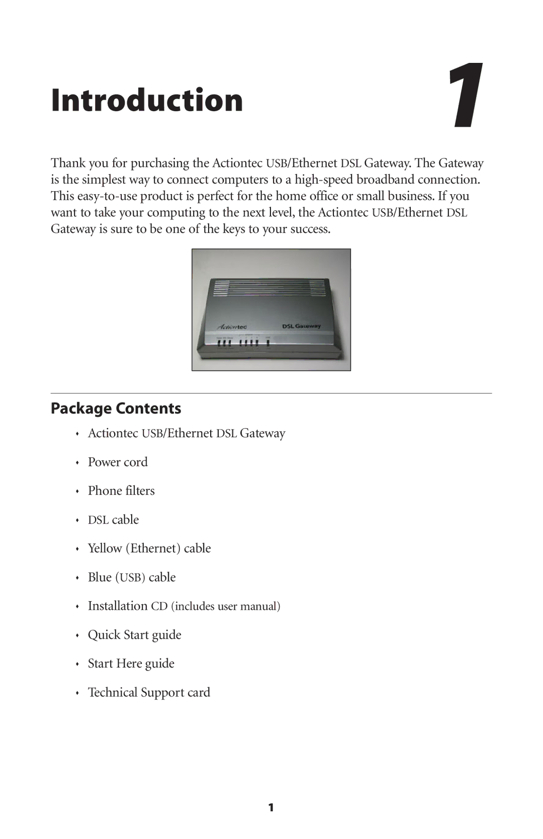 Gateway GT704 user manual Introduction1, Package Contents 