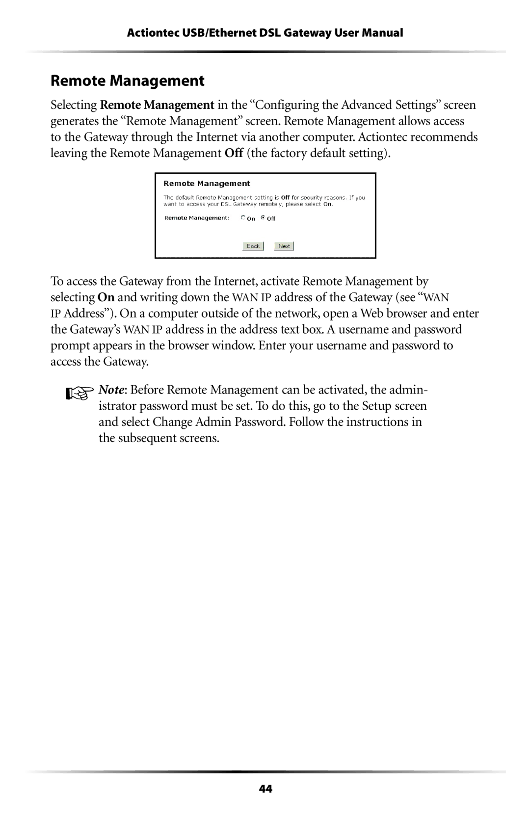 Gateway GT704 user manual Remote Management 