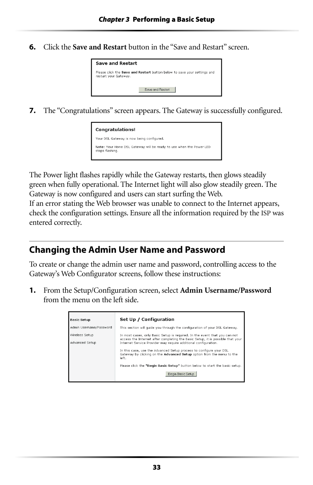 Gateway GT704 user manual Changing the Admin User Name and Password 