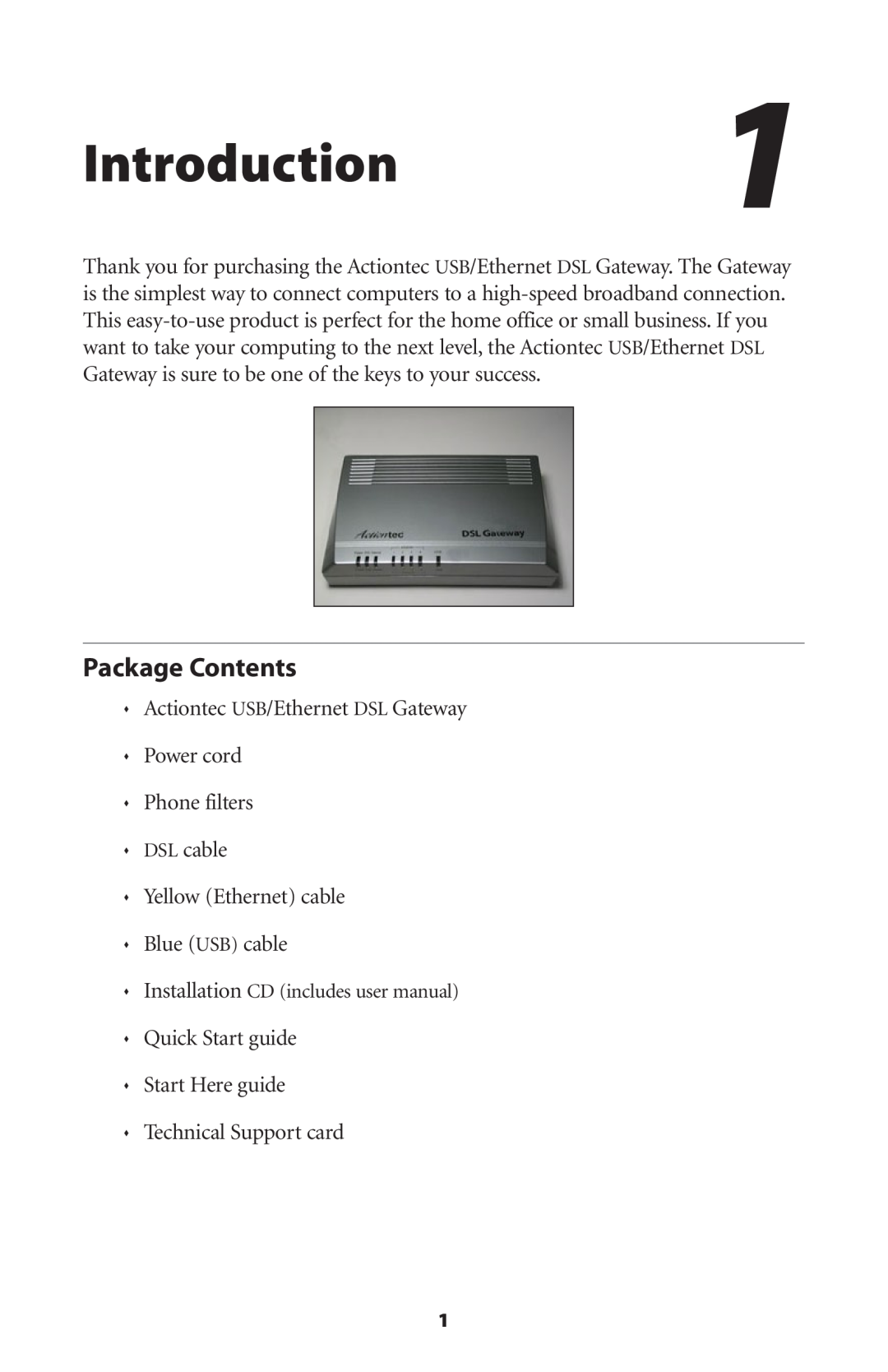 Gateway GT704 user manual Introduction1, Package Contents 