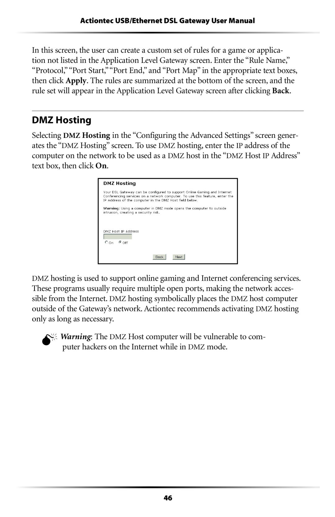 Gateway GT704 user manual DMZ Hosting 