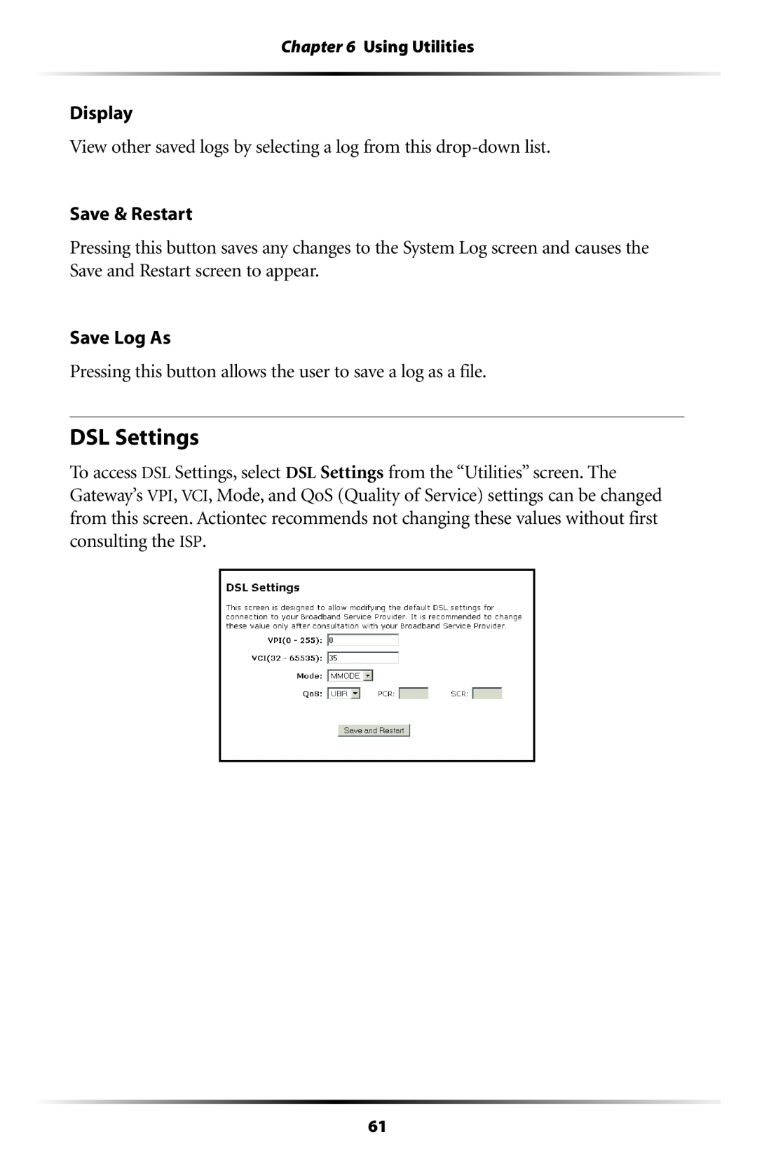 Gateway GT704 user manual DSL Settings 