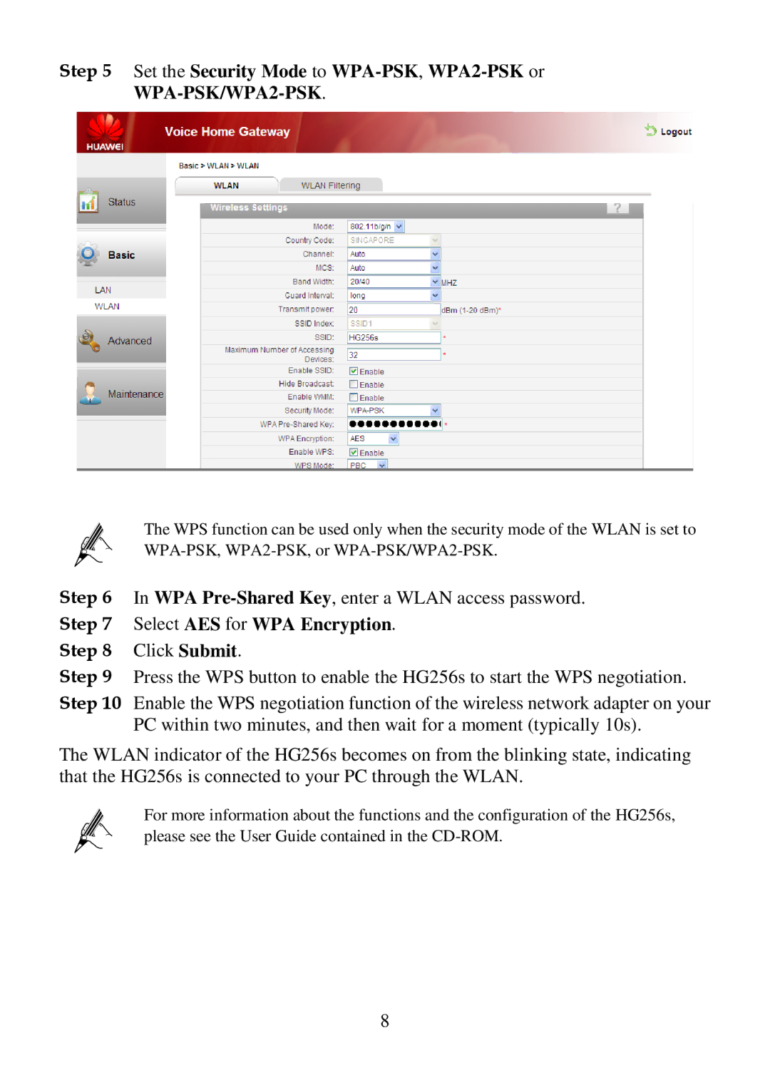 Gateway HG256S quick start WPA-PSK/WPA2-PSK 