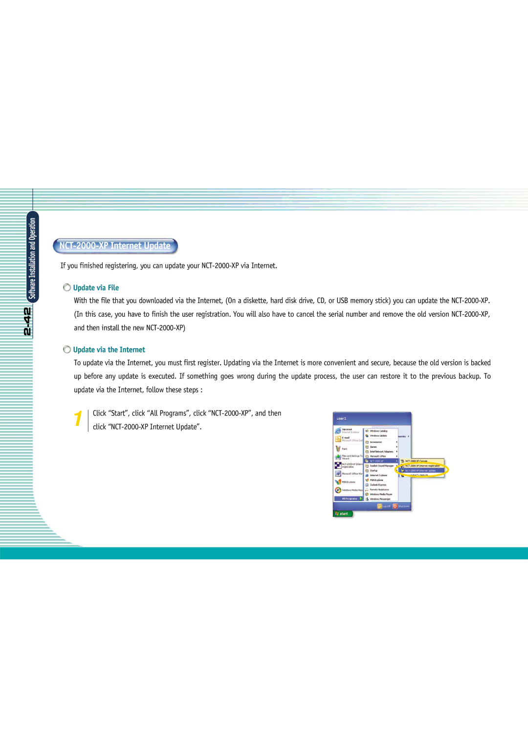 Gateway L110 manual Update via File, Update via the Internet, Click NCT-2000-XP Internet Update 