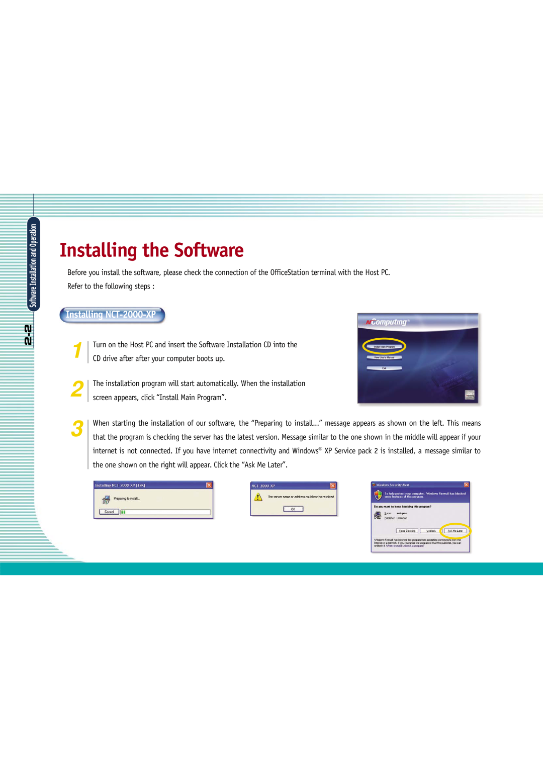 Gateway L110 manual Installing the Software, Installing NCT-2000-XP, Software Installation and Operation 
