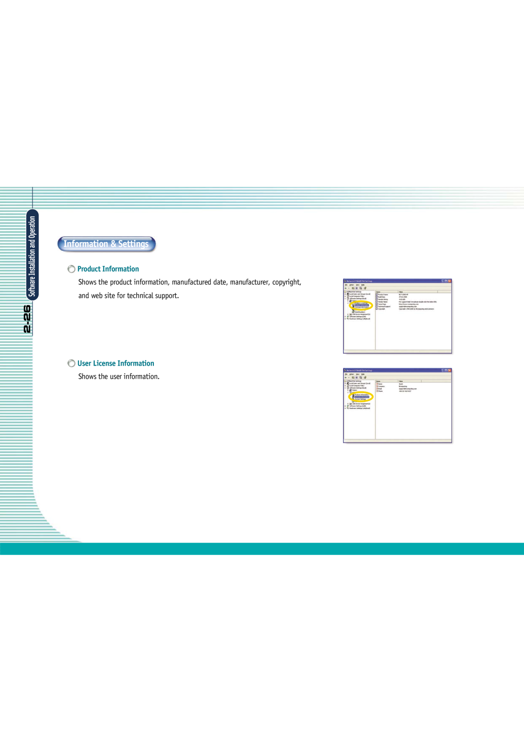 Gateway L110 manual Information & Settings, 2-26, Product Information, User License Information 