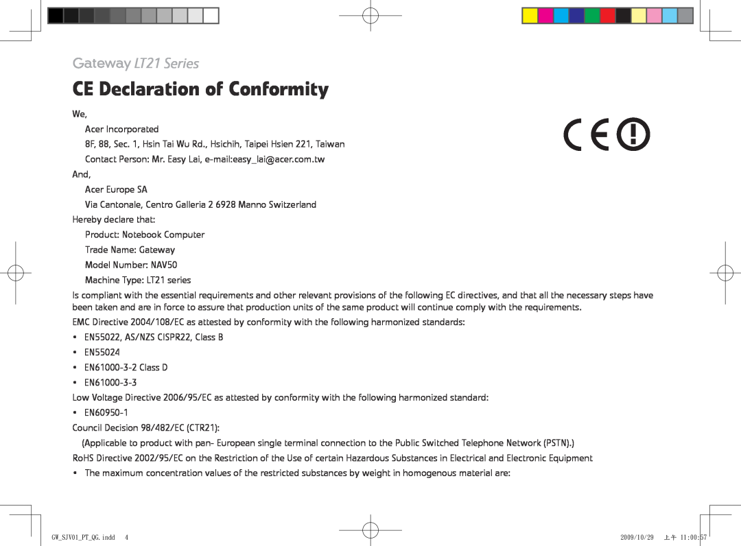 Gateway manual CE Declaration of Conformity, LT21 Series 