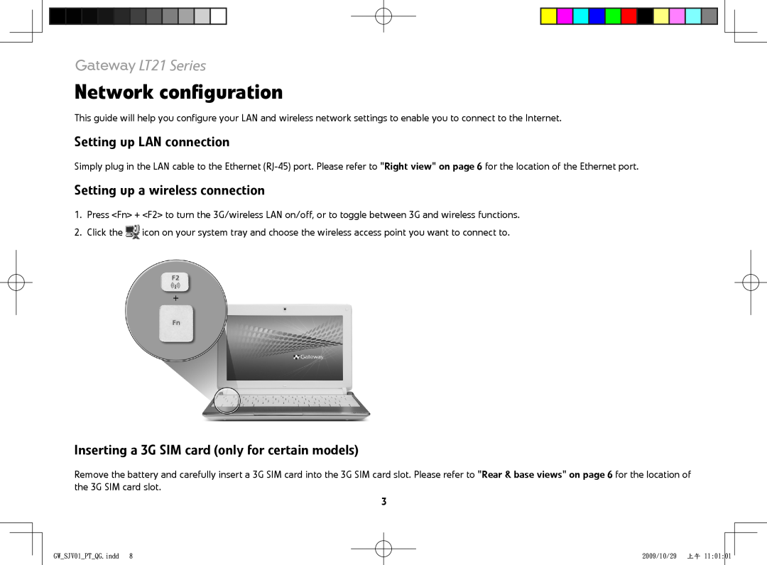 Gateway manual Network configuration, Setting up LAN connection, Setting up a wireless connection, LT21 Series 