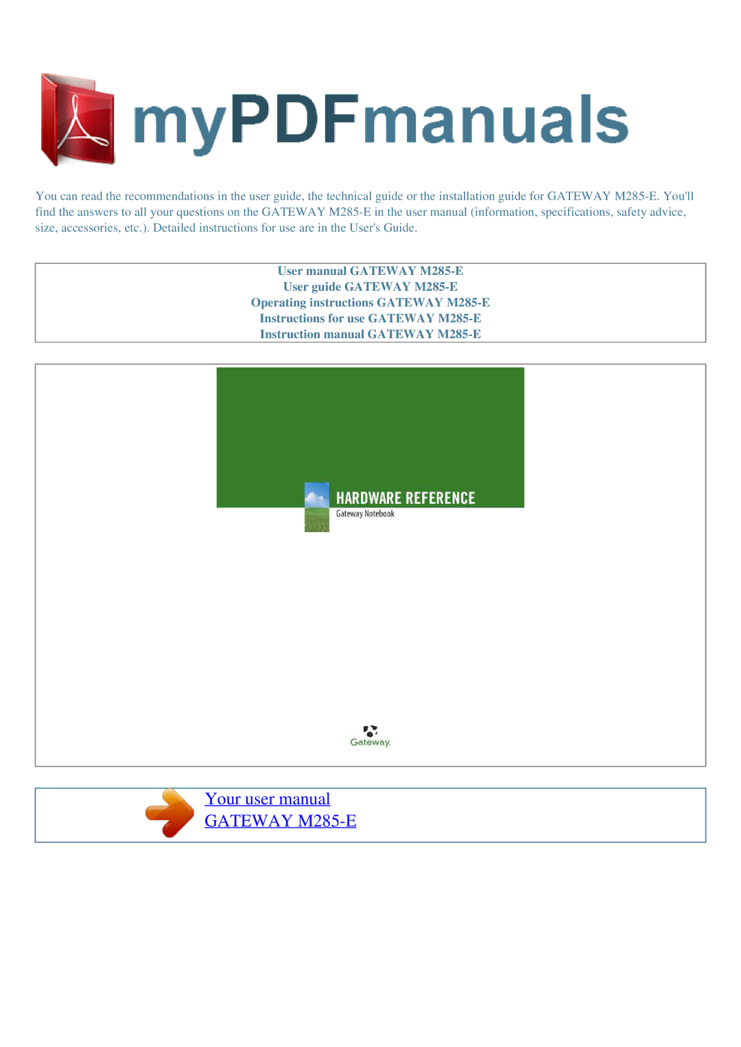 Gateway user manual Gateway M285-E 