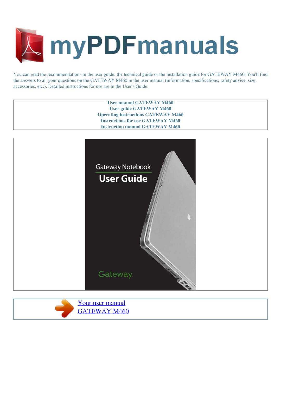 Gateway user manual Gateway M460 