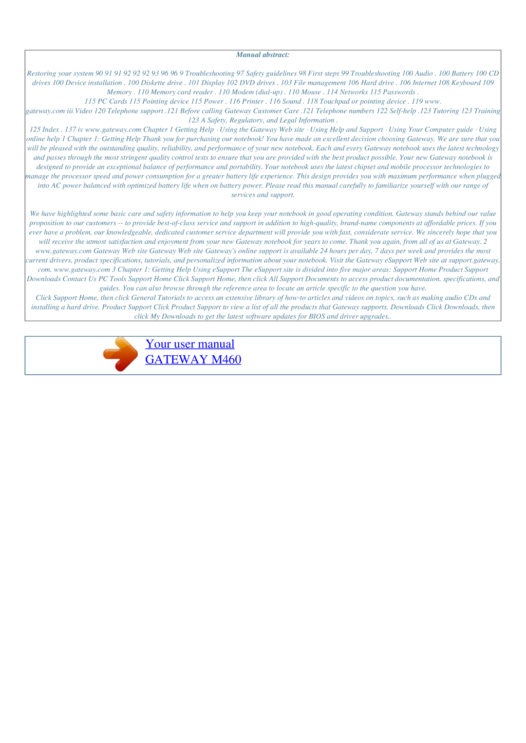Gateway M460 user manual Manual abstract 