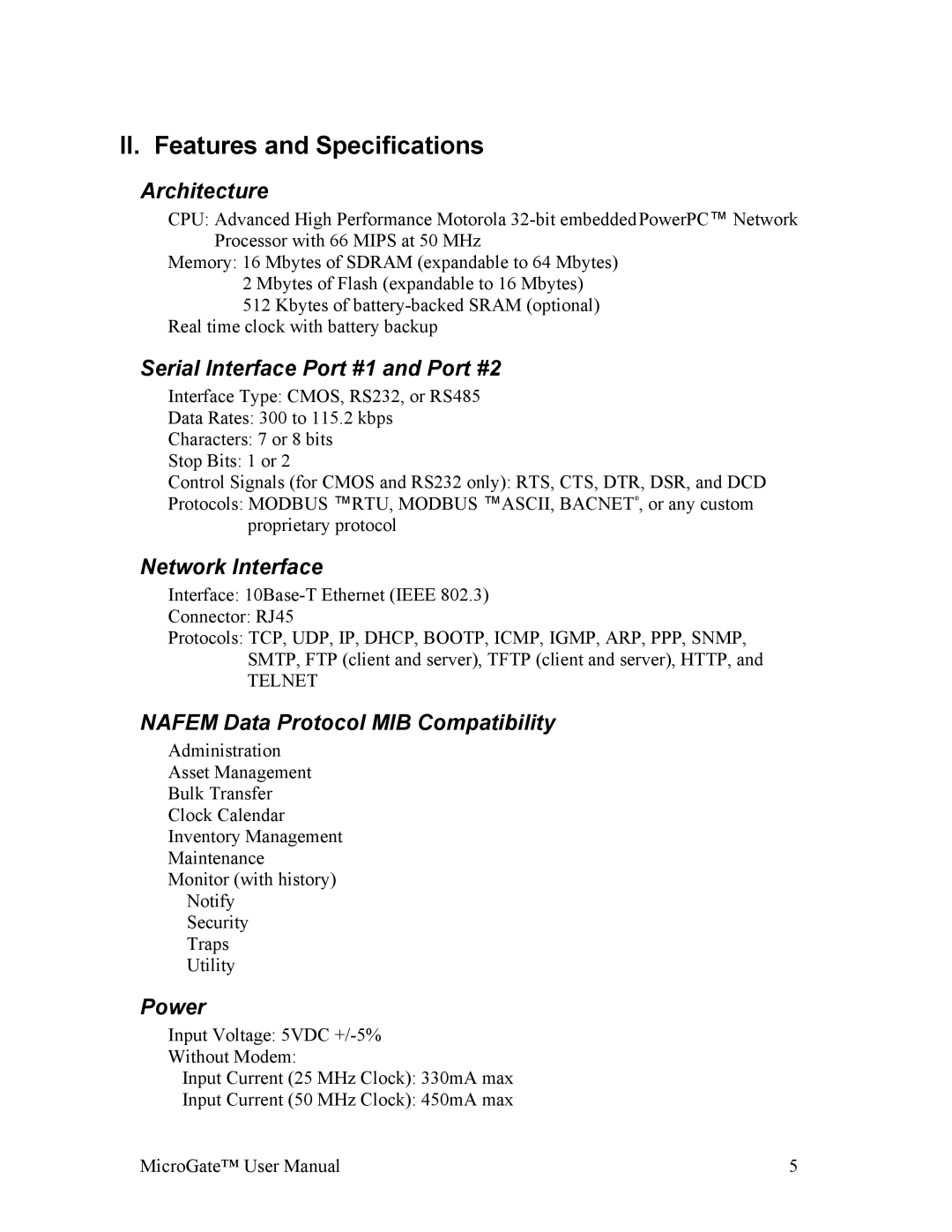 Gateway MG1-1000 user manual II. Features and Specifications 