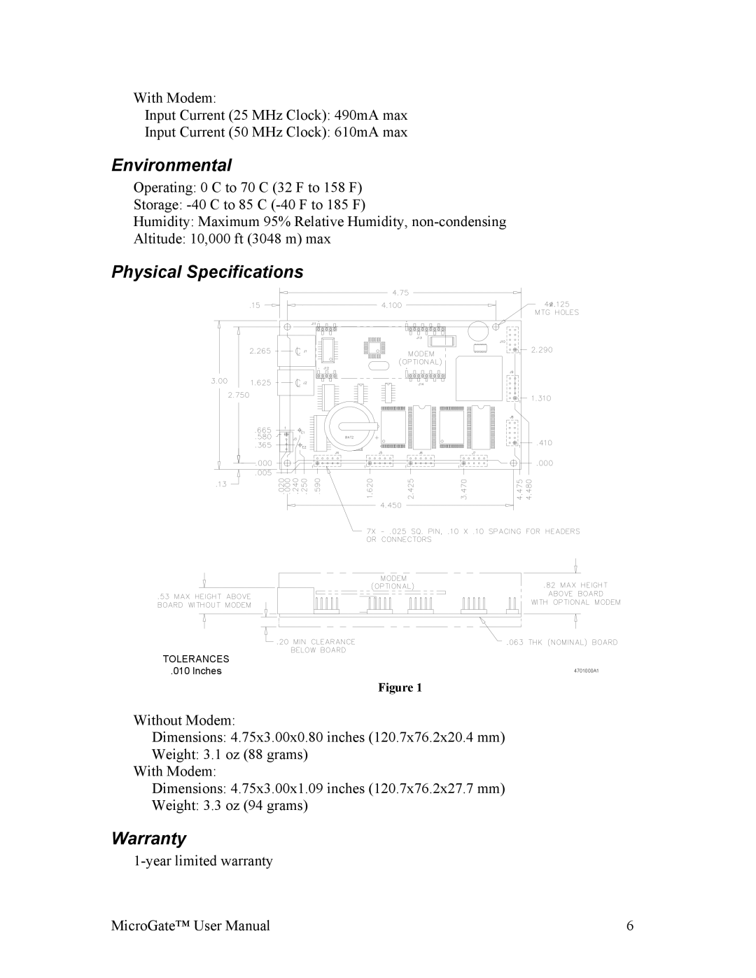 Gateway MG1-1000 user manual Environmental, Physical Specifications, Warranty 