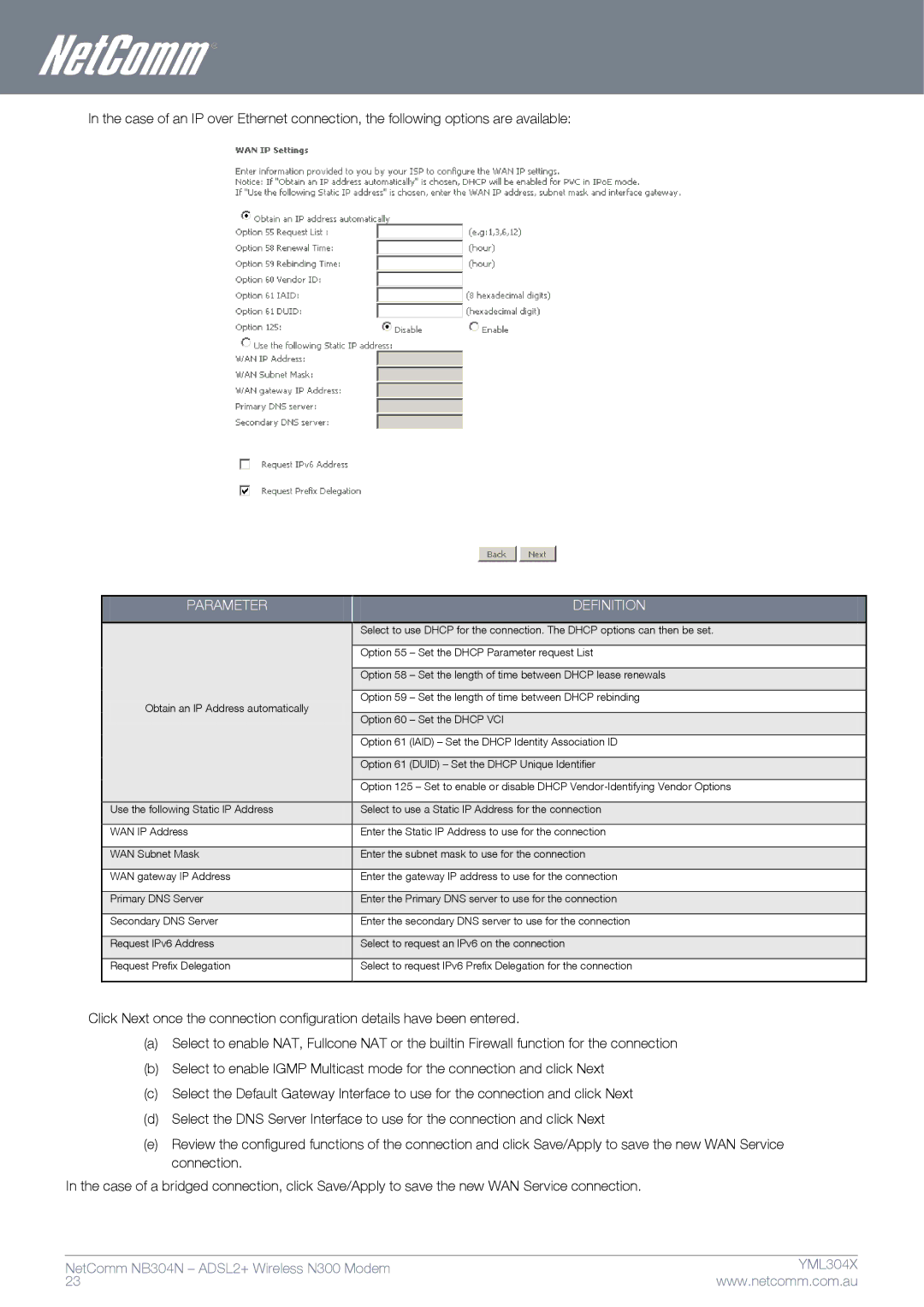 Gateway NB304N manual Option 55 Set the Dhcp Parameter request List 