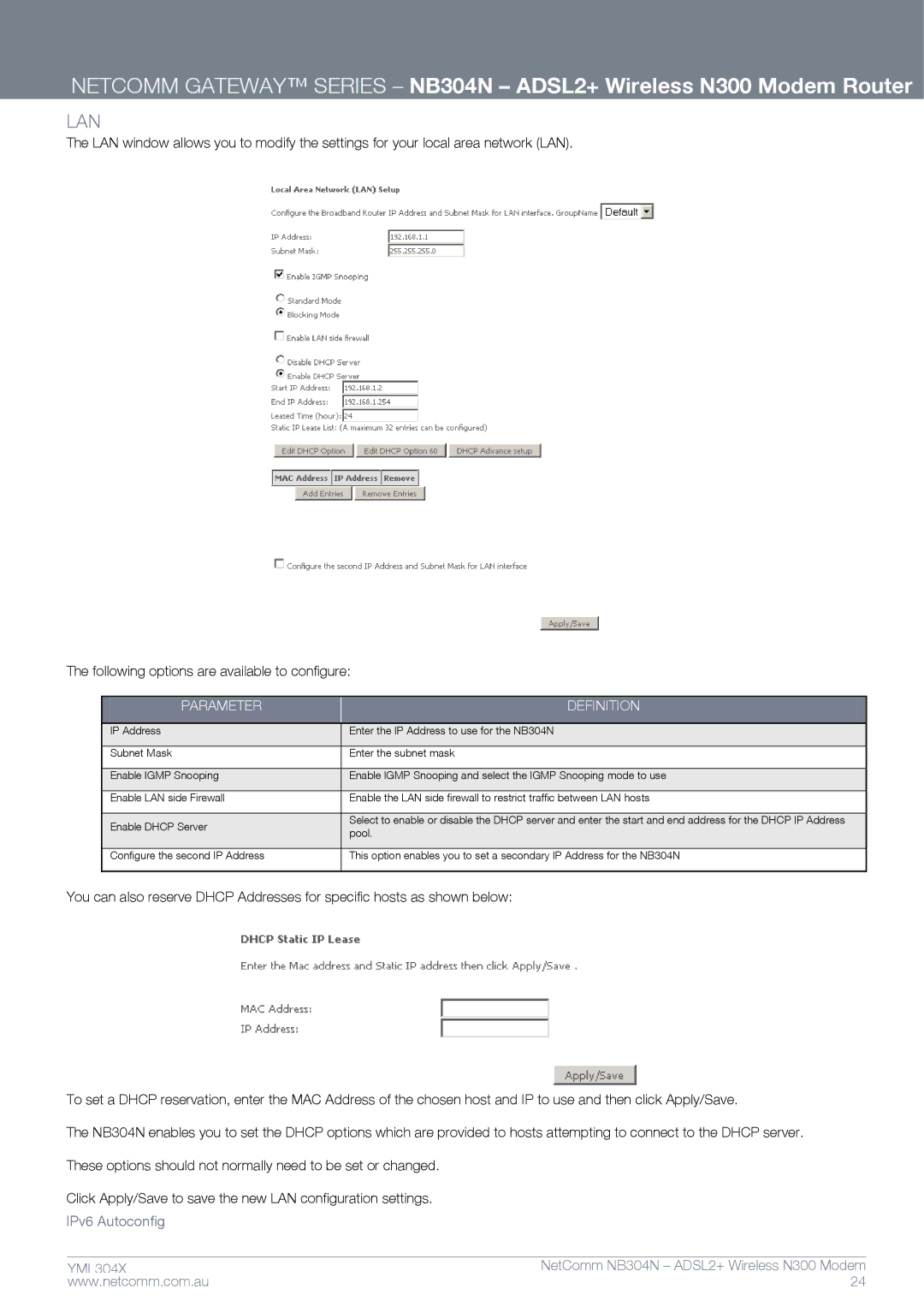 Gateway NB304N manual Lan, IPv6 Autoconfig 