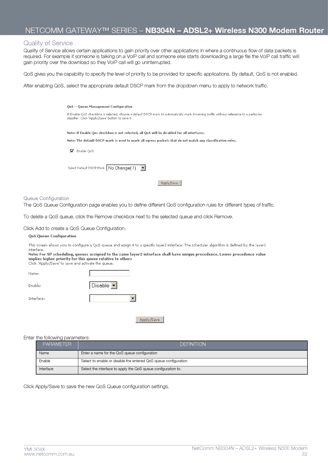 Gateway NB304N manual Quality of Service, Queue Configuration 