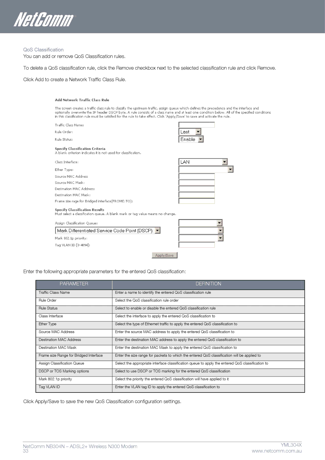 Gateway NB304N manual QoS Classification 