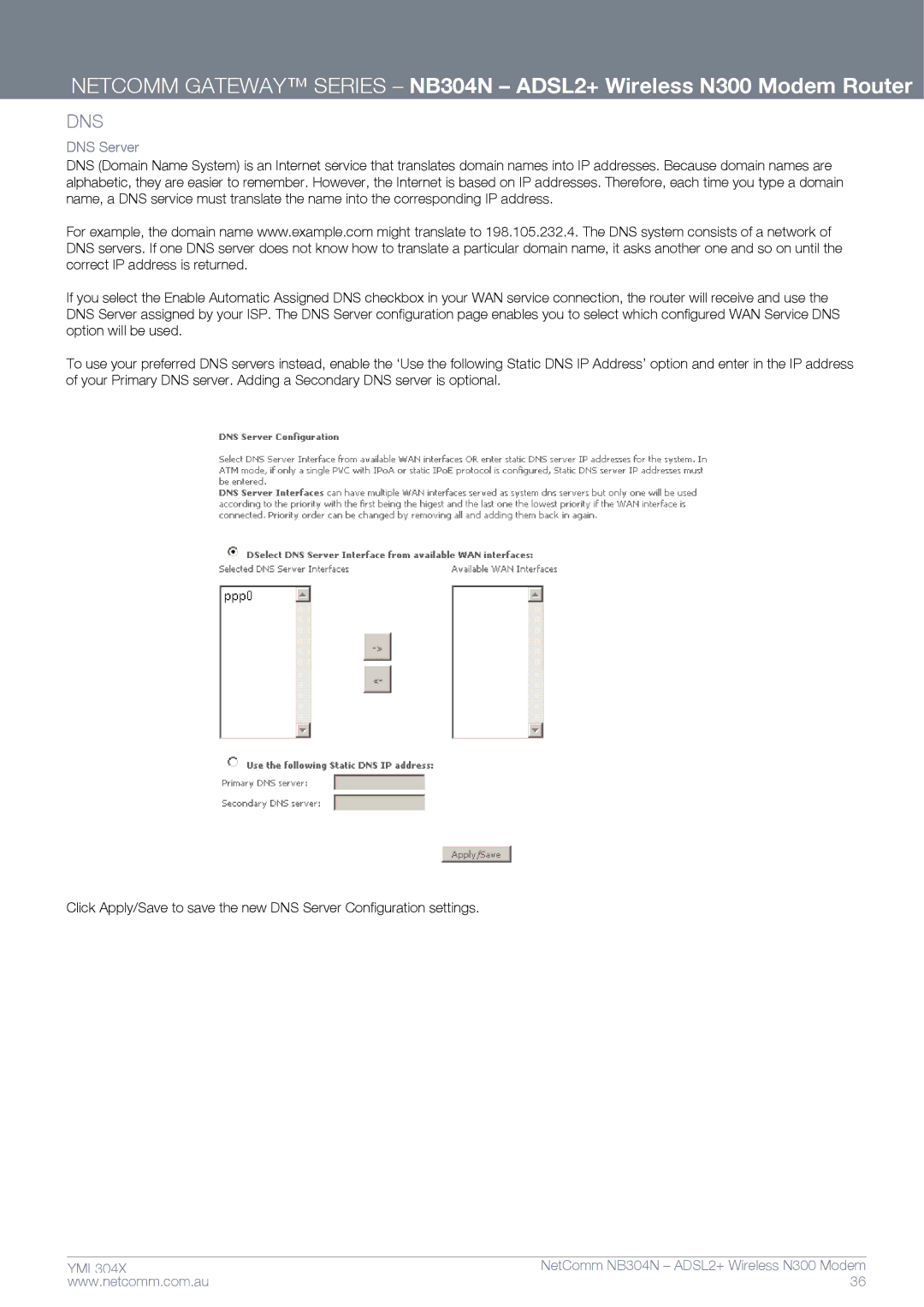 Gateway NB304N manual Dns, DNS Server 