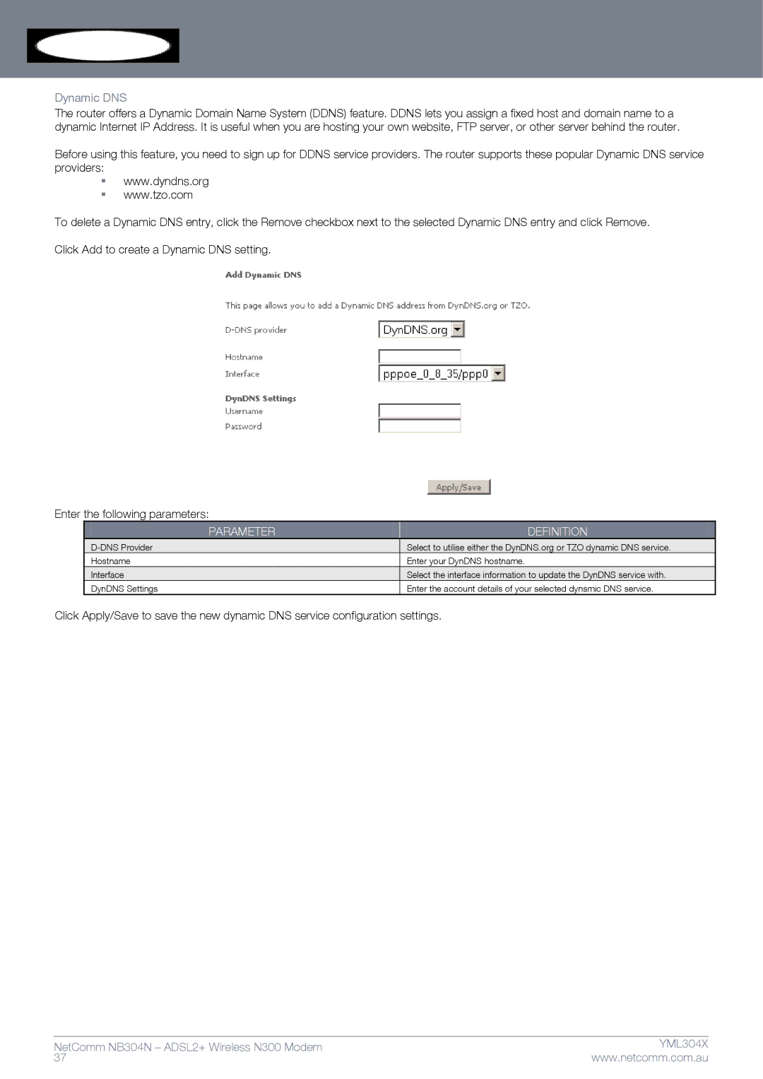 Gateway NB304N manual Dynamic DNS 