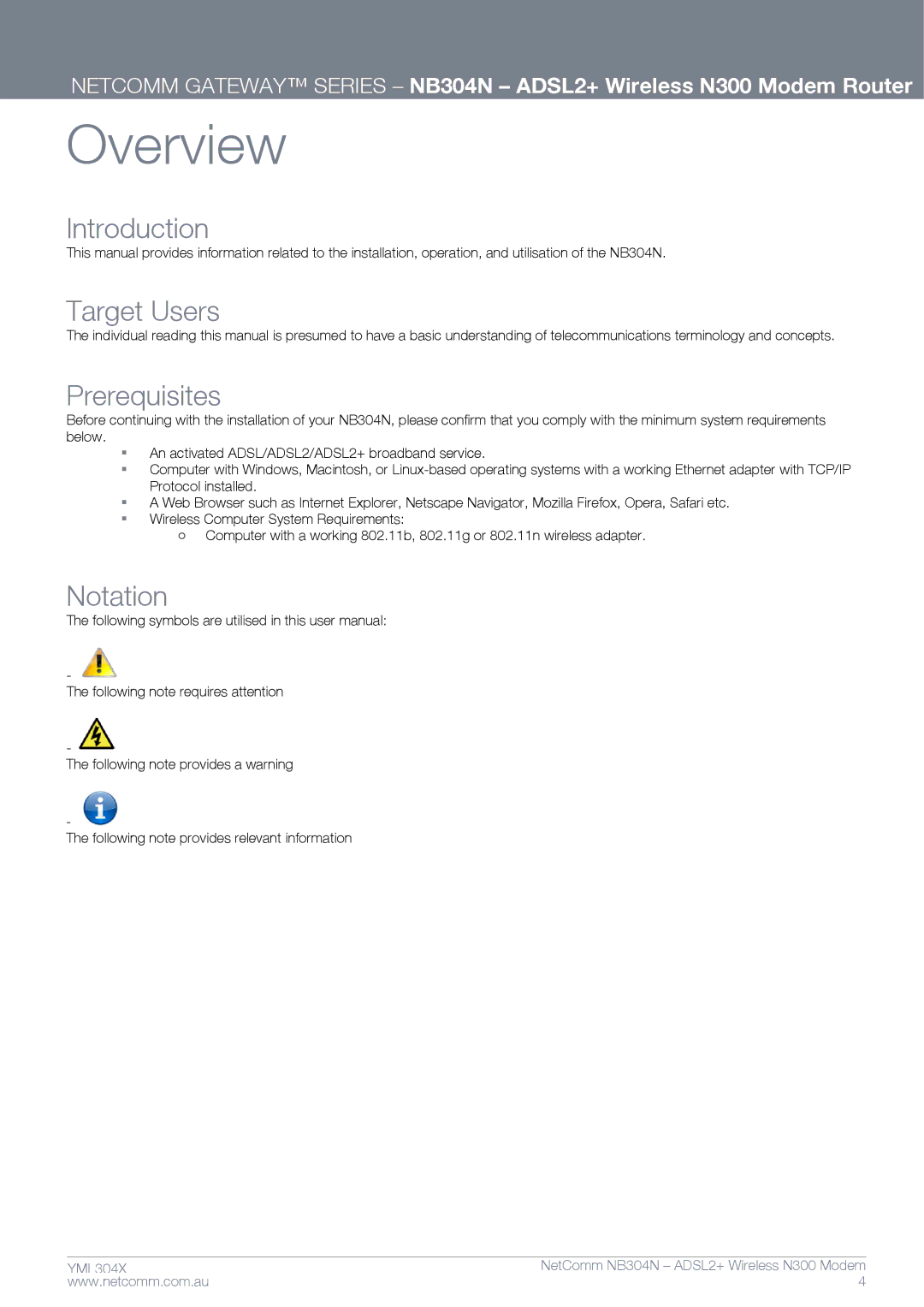 Gateway NB304N manual Overview, Introduction, Target Users, Prerequisites, Notation 