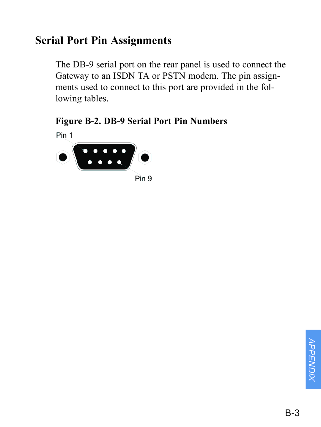 Gateway none manual Serial Port Pin Assignments, Figure B-2. DB-9 Serial Port Pin Numbers 