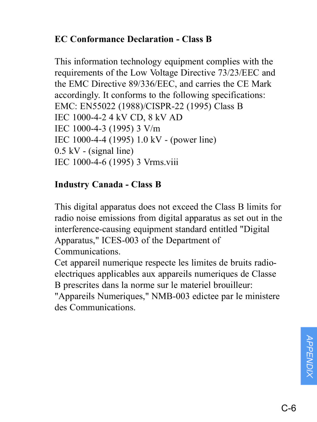 Gateway none manual EC Conformance Declaration Class B 