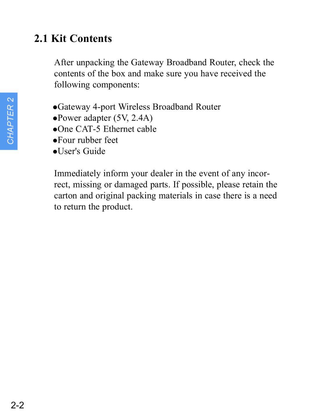 Gateway none manual Kit Contents 