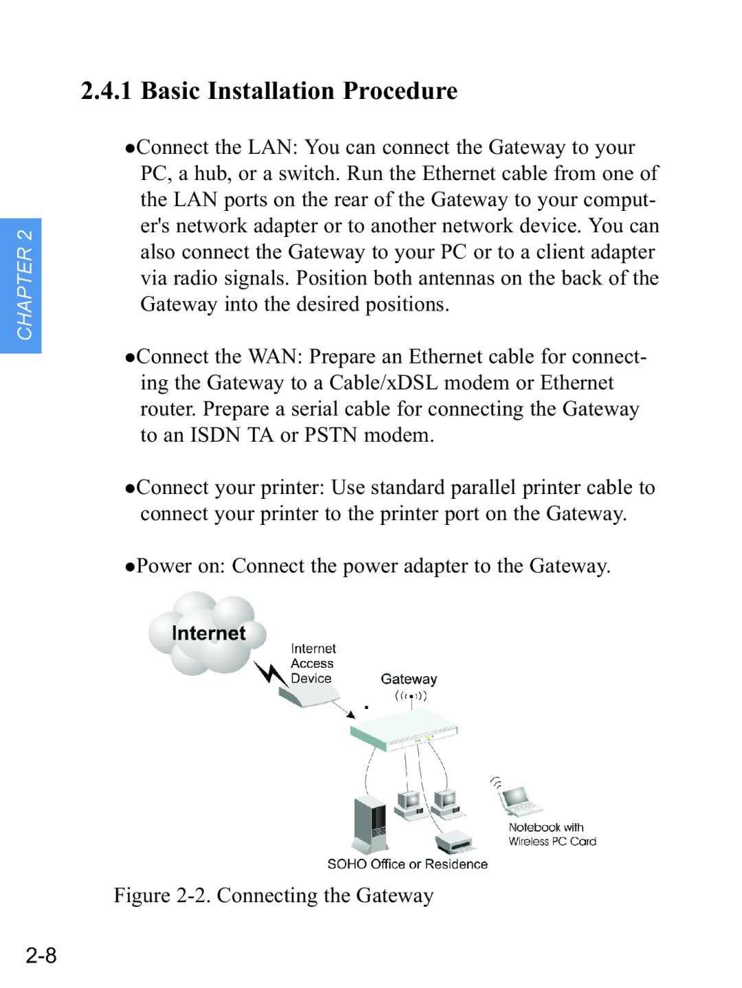 Gateway none manual Basic Installation Procedure, Connecting the Gateway 