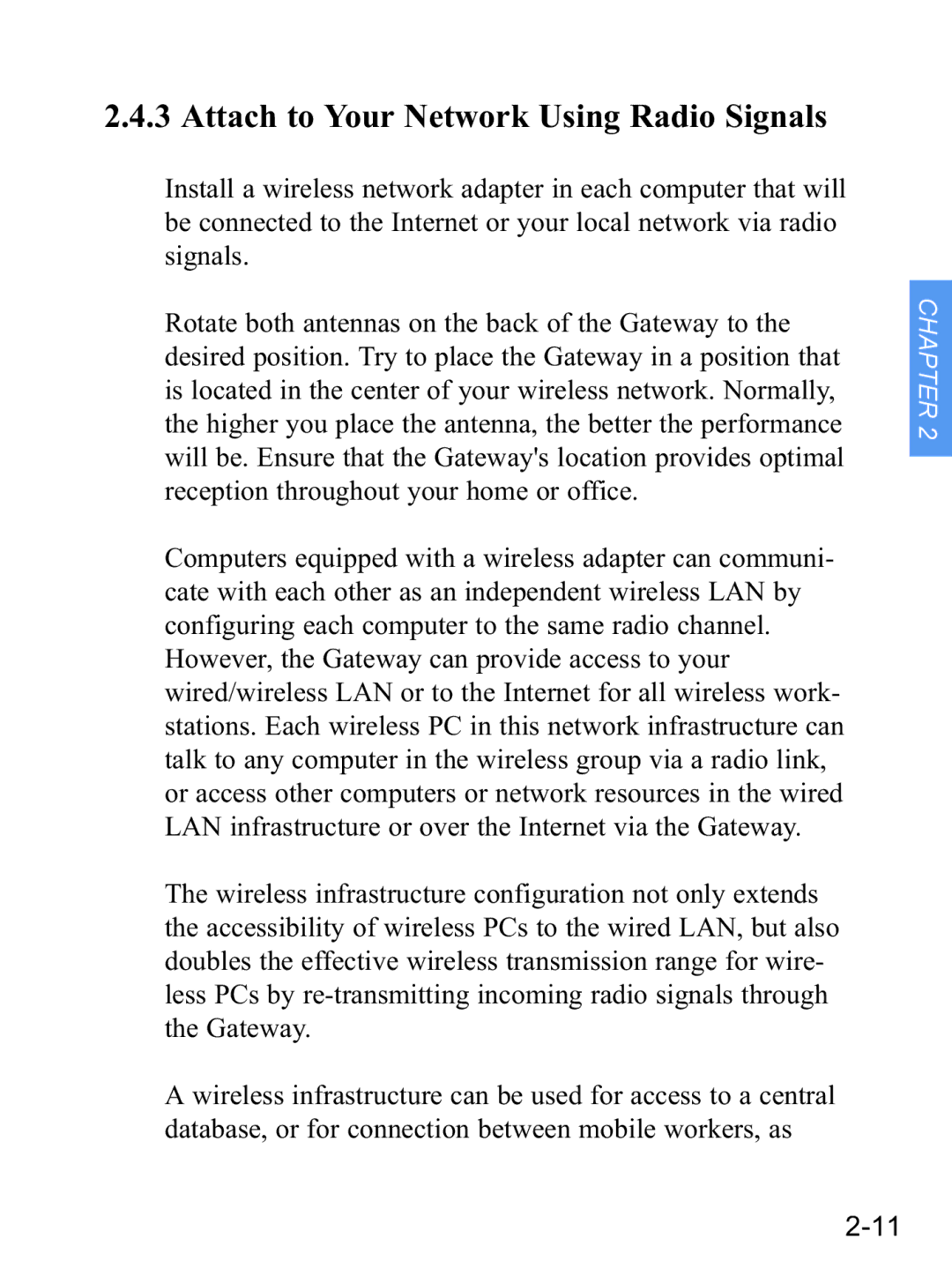 Gateway none manual Attach to Your Network Using Radio Signals 