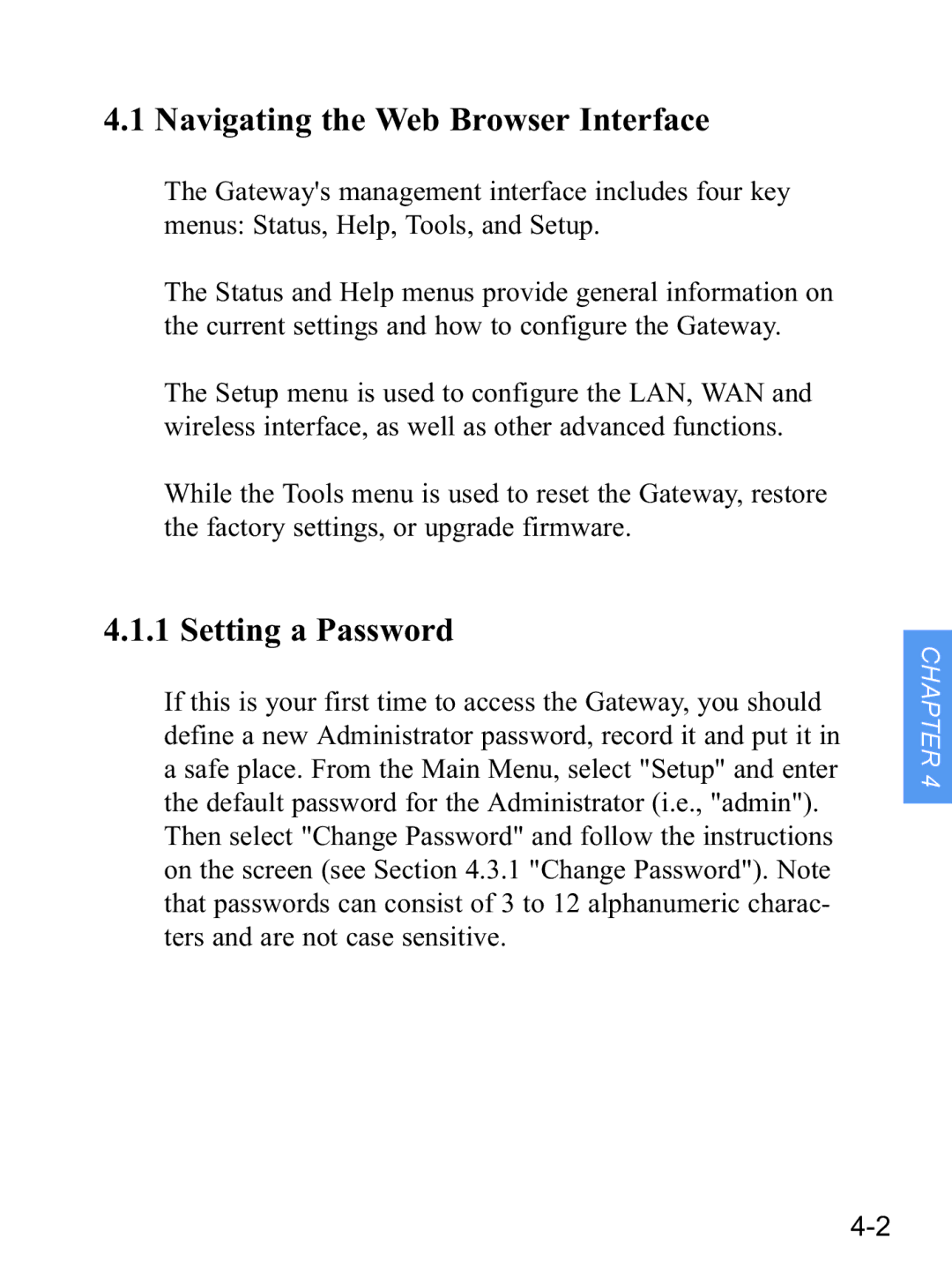 Gateway none manual Navigating the Web Browser Interface, Setting a Password 