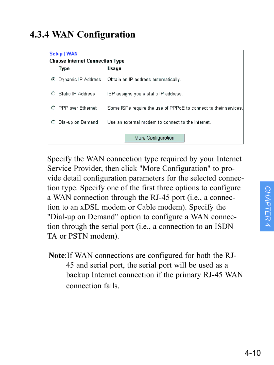 Gateway none manual WAN Configuration 