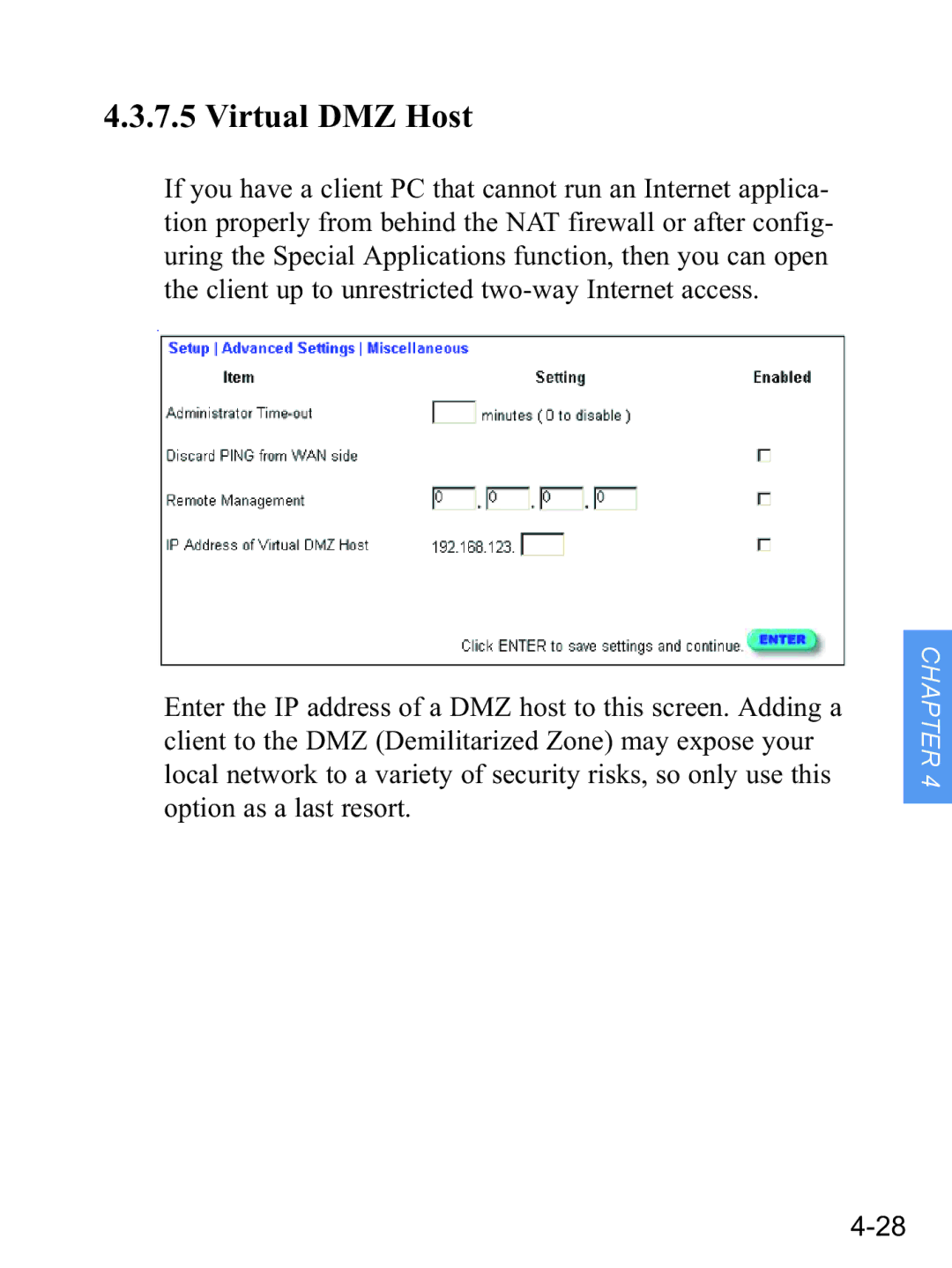 Gateway none manual Virtual DMZ Host 