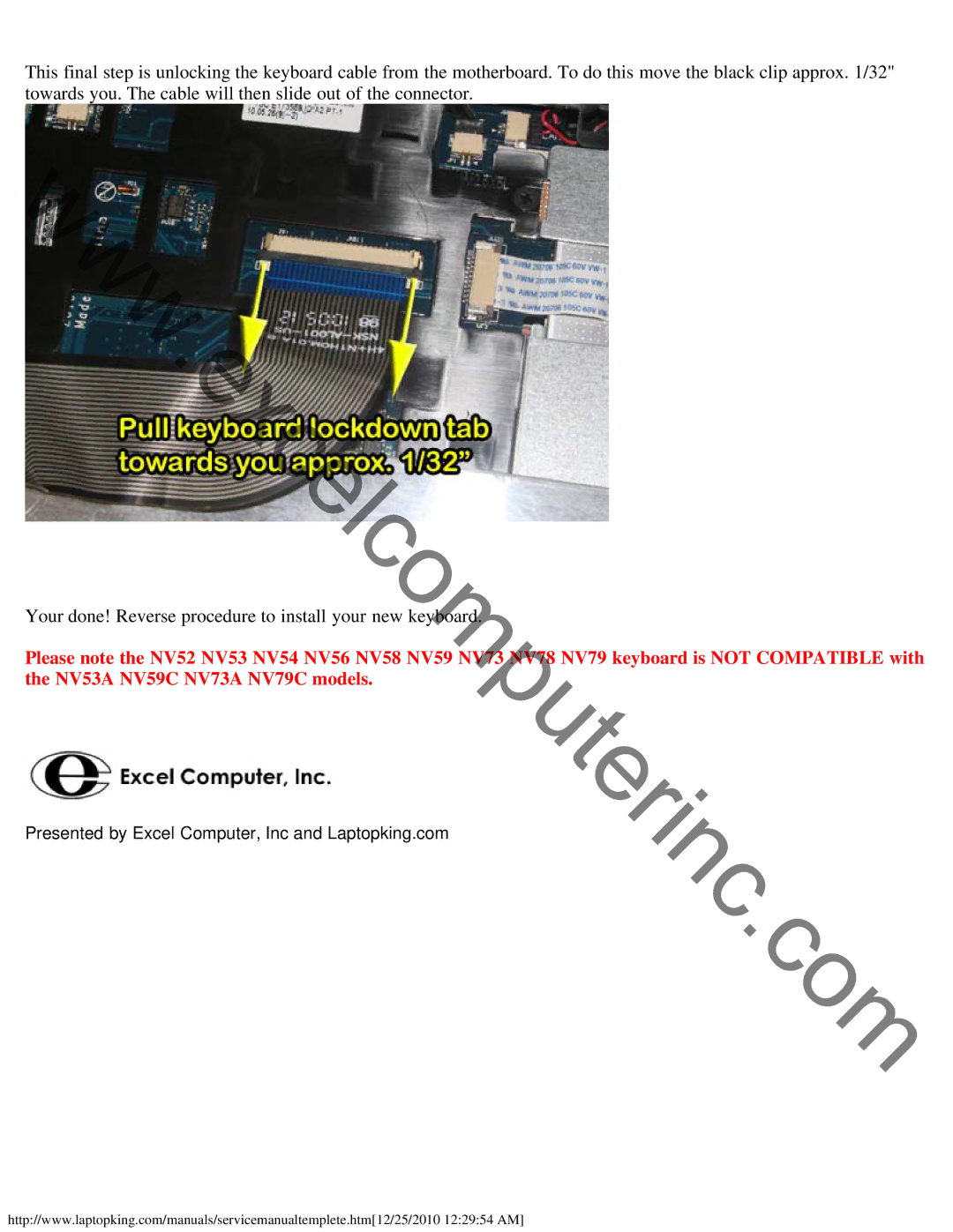 Gateway NV55C, NV59C, NV53A service manual Presented by Excel Computer, Inc and Laptopking 