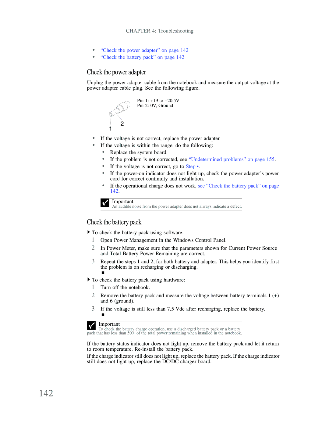 Gateway p-79 manual 142, Check the power adapter 