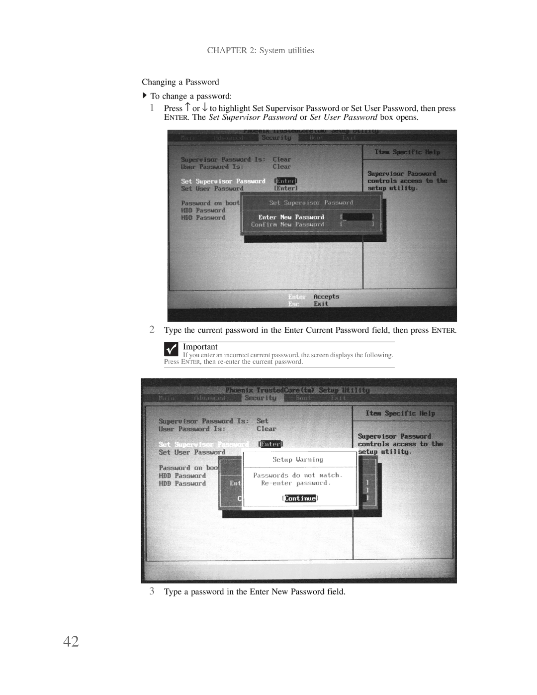 Gateway p-79 manual Type a password in the Enter New Password field 