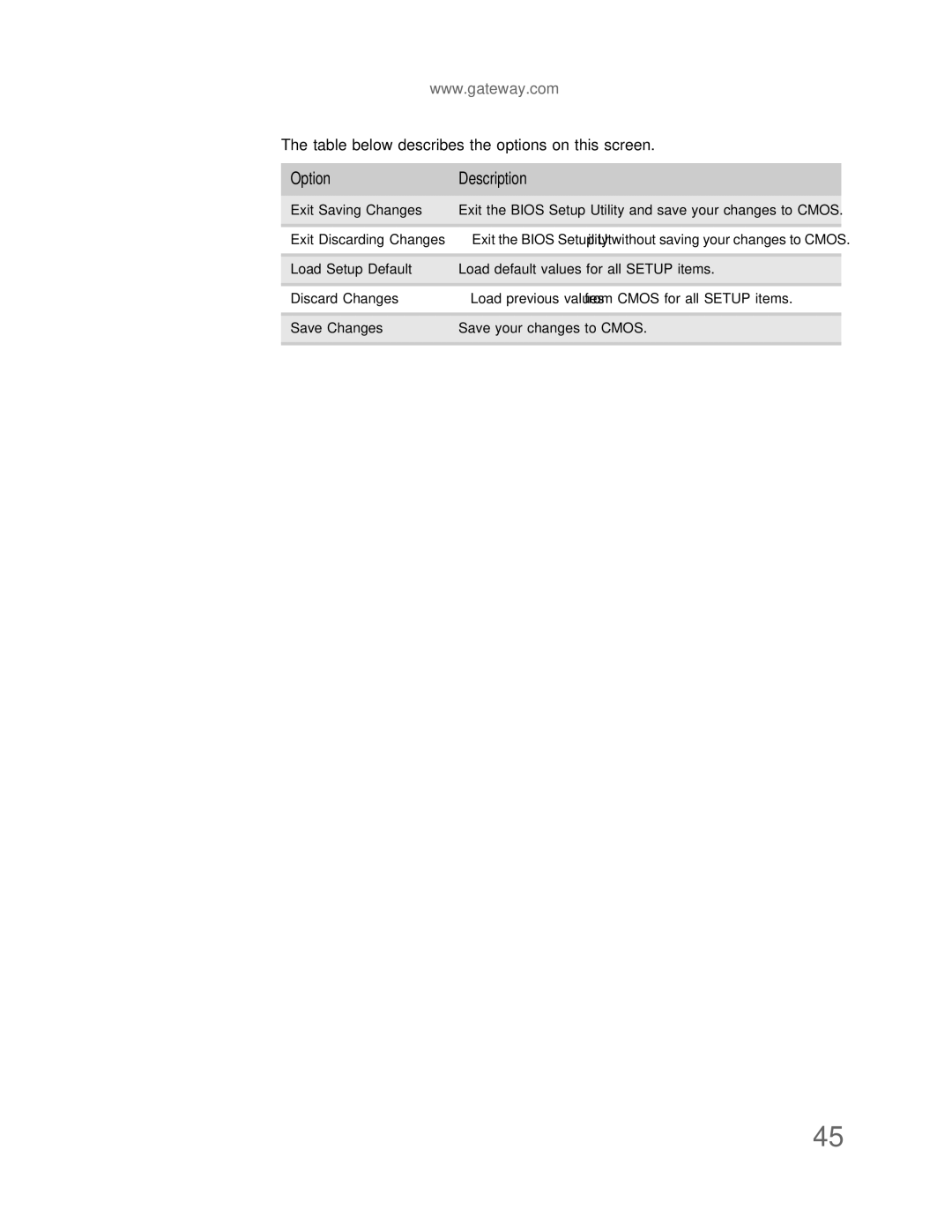 Gateway p-79 manual Option Description 