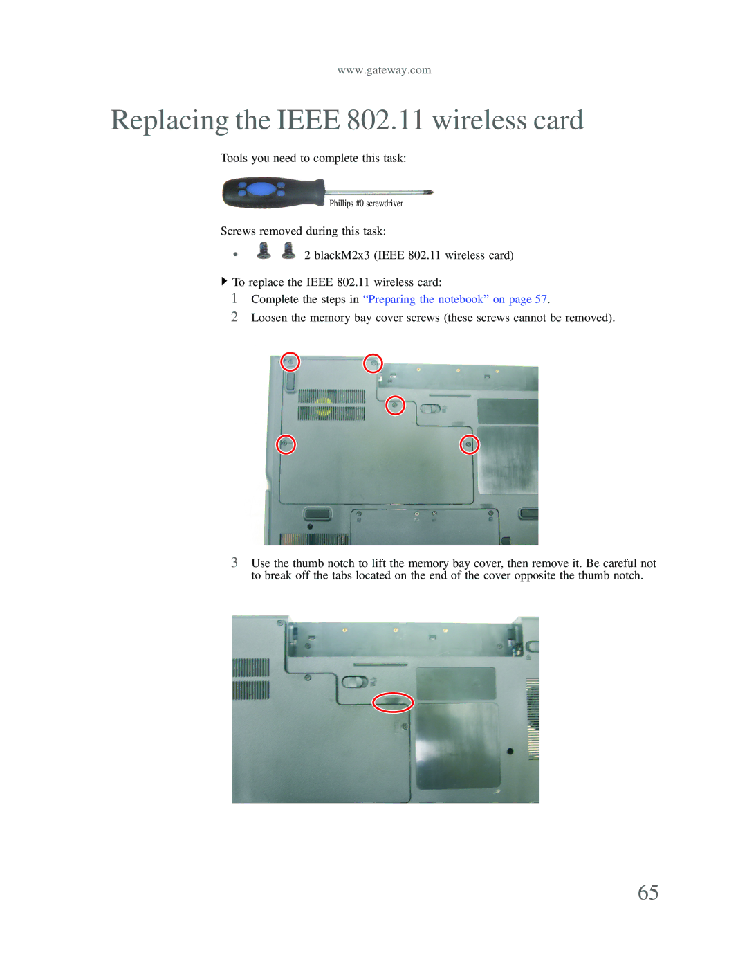 Gateway p-79 manual Replacing the Ieee 802.11 wireless card 