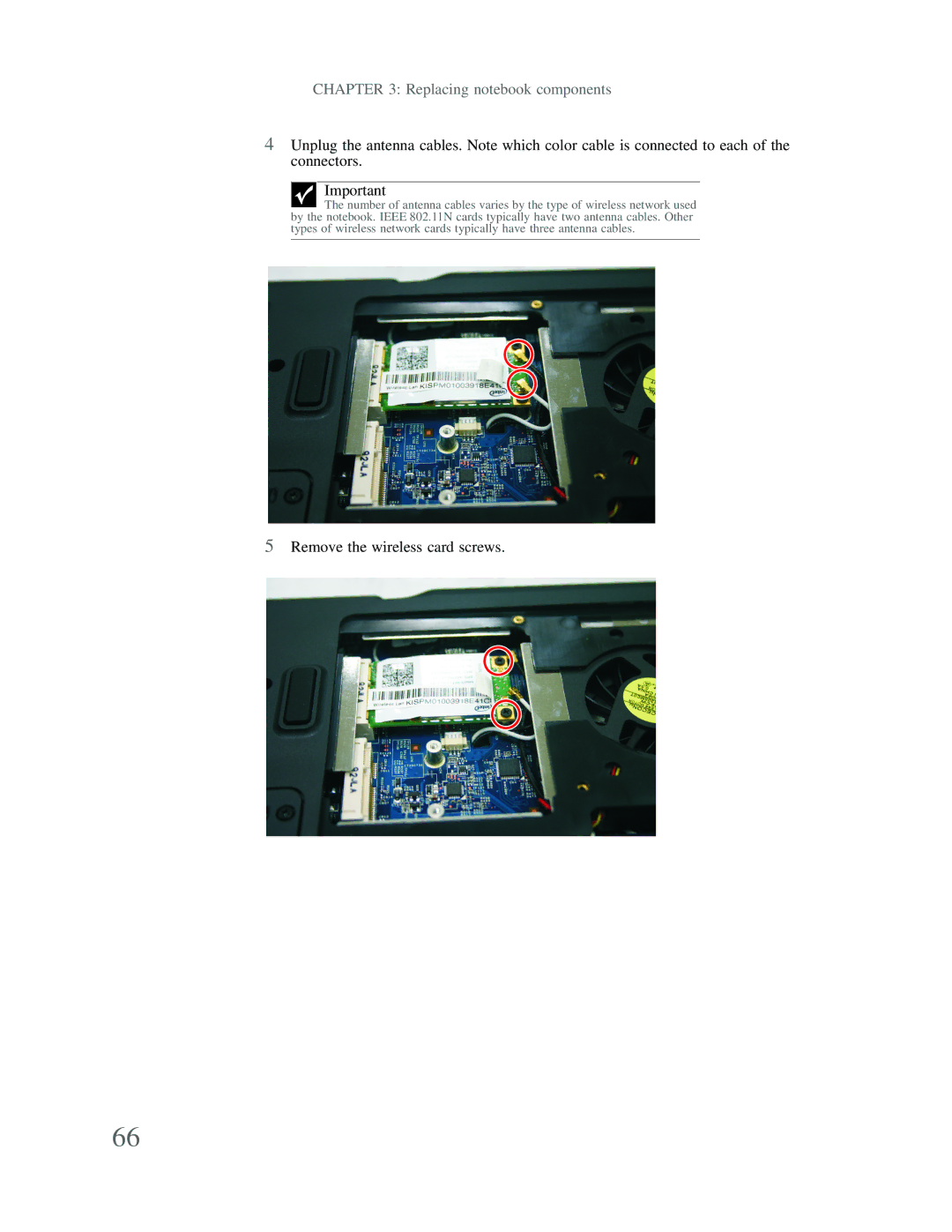 Gateway p-79 manual Remove the wireless card screws 