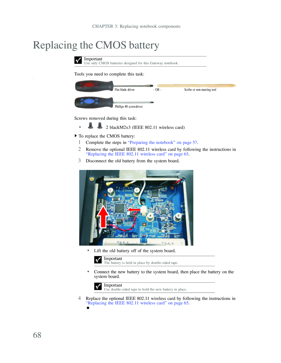 Gateway p-79 manual Replacing the Cmos battery 