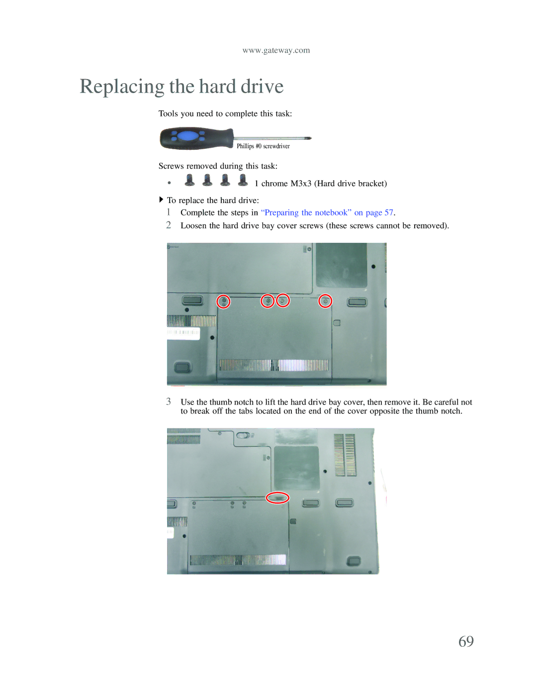 Gateway p-79 manual Replacing the hard drive 