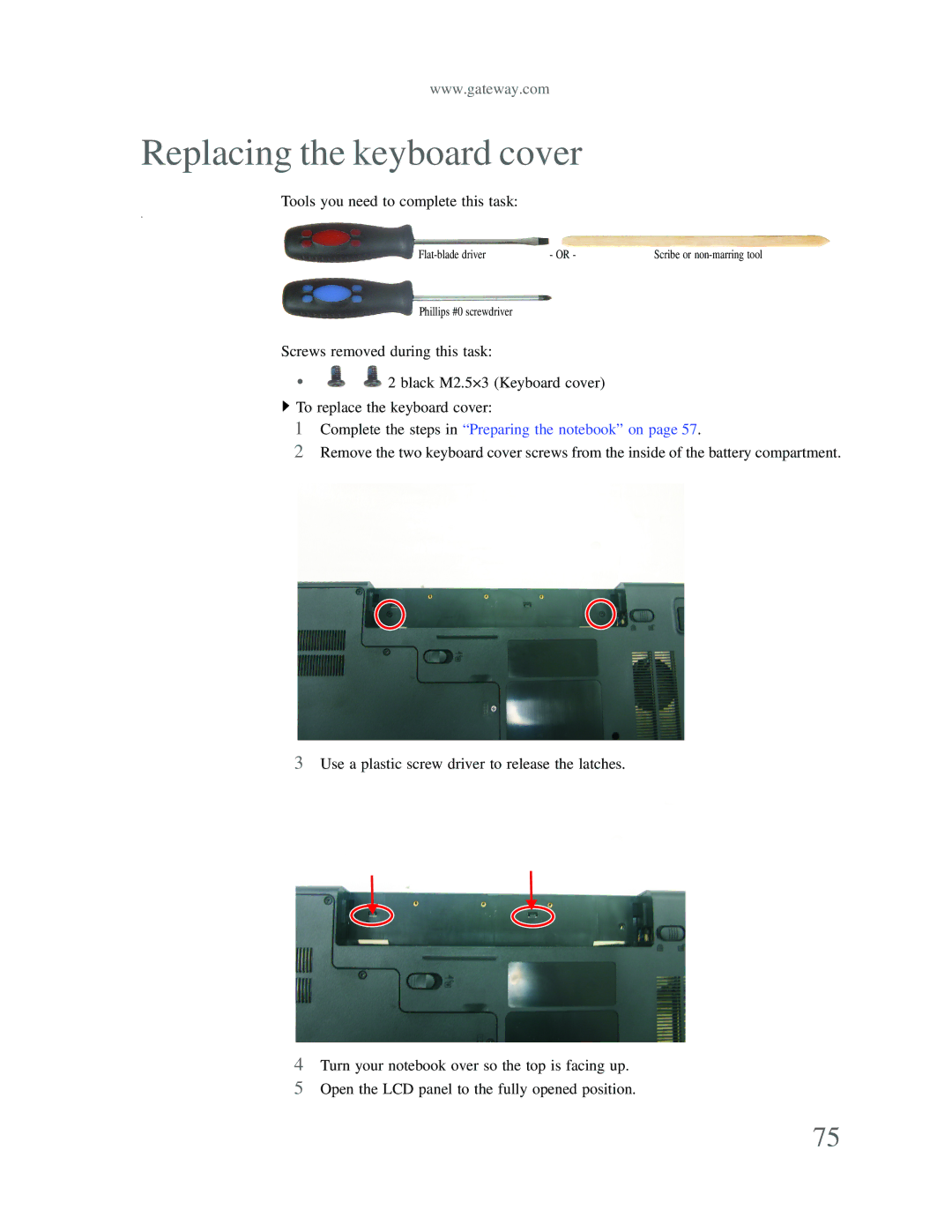 Gateway p-79 manual Replacing the keyboard cover 