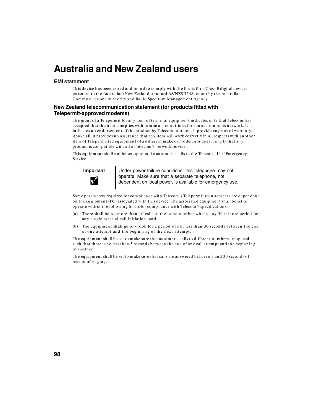 Gateway PC manual Australia and New Zealand users, EMI statement 