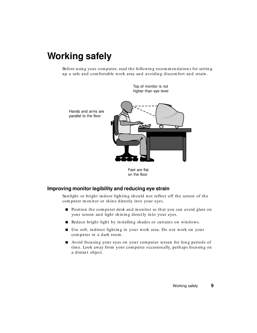 Gateway PC manual Working safely, Improving monitor legibility and reducing eye strain 