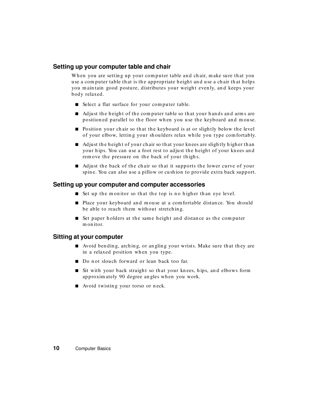 Gateway PC manual Setting up your computer table and chair, Setting up your computer and computer accessories 