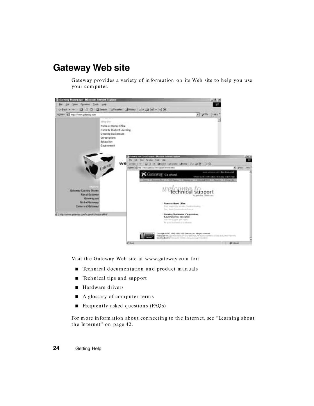 Gateway PC manual Gateway Web site 