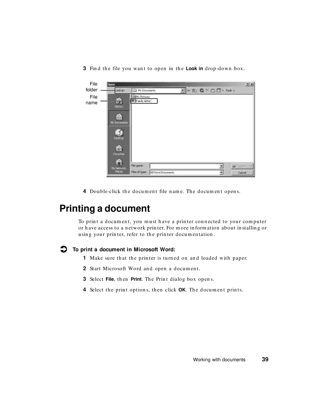 Gateway PC manual Printing a document, To print a document in Microsoft Word 