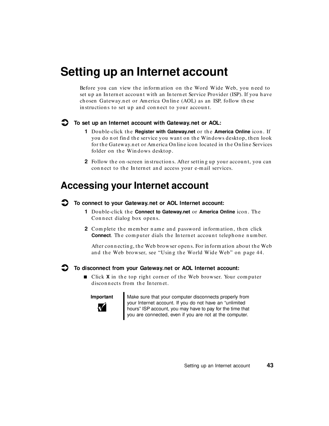 Gateway PC manual Setting up an Internet account, Accessing your Internet account 