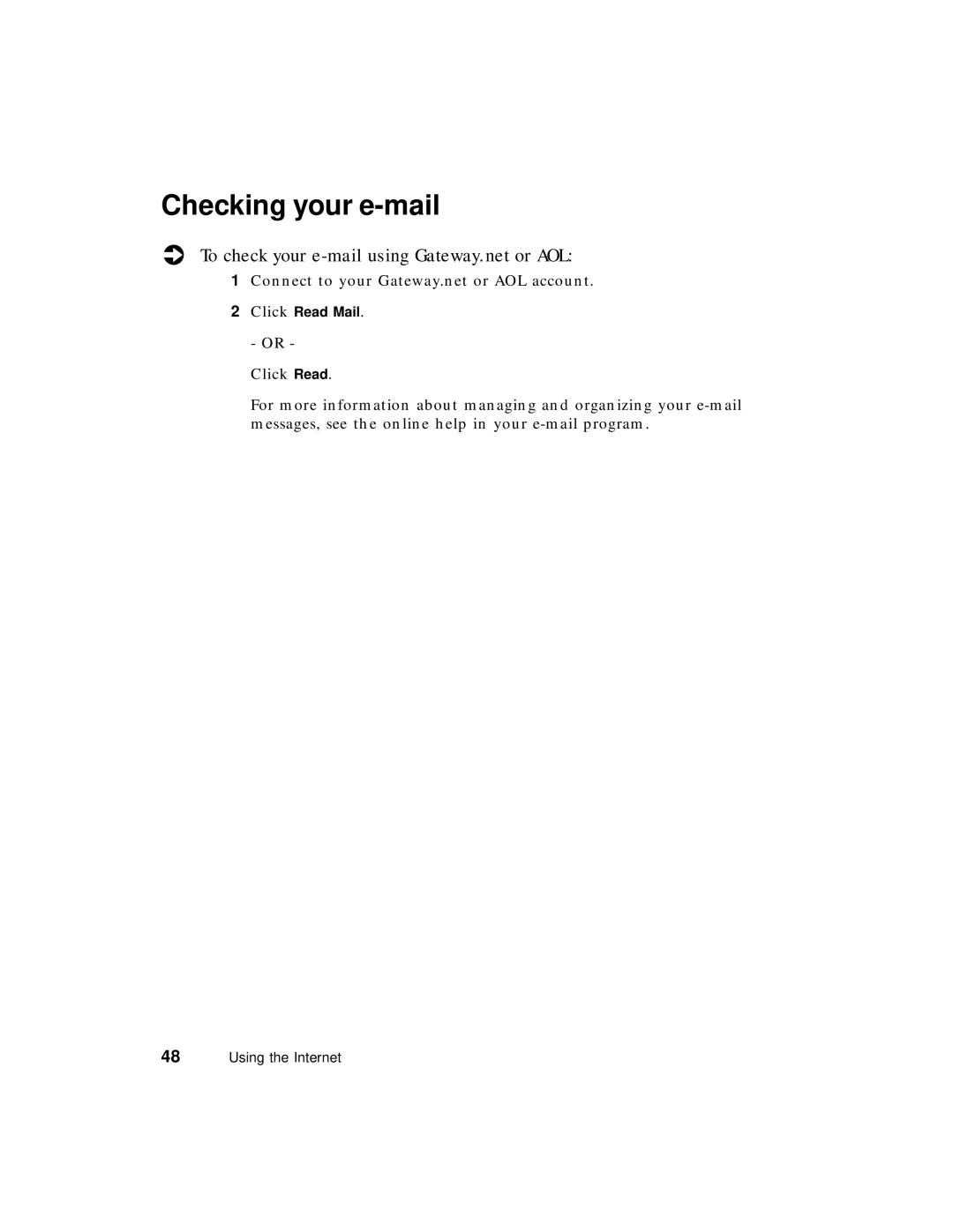 Gateway PC manual Checking your e-mail, To check your e-mail using Gateway.net or AOL 