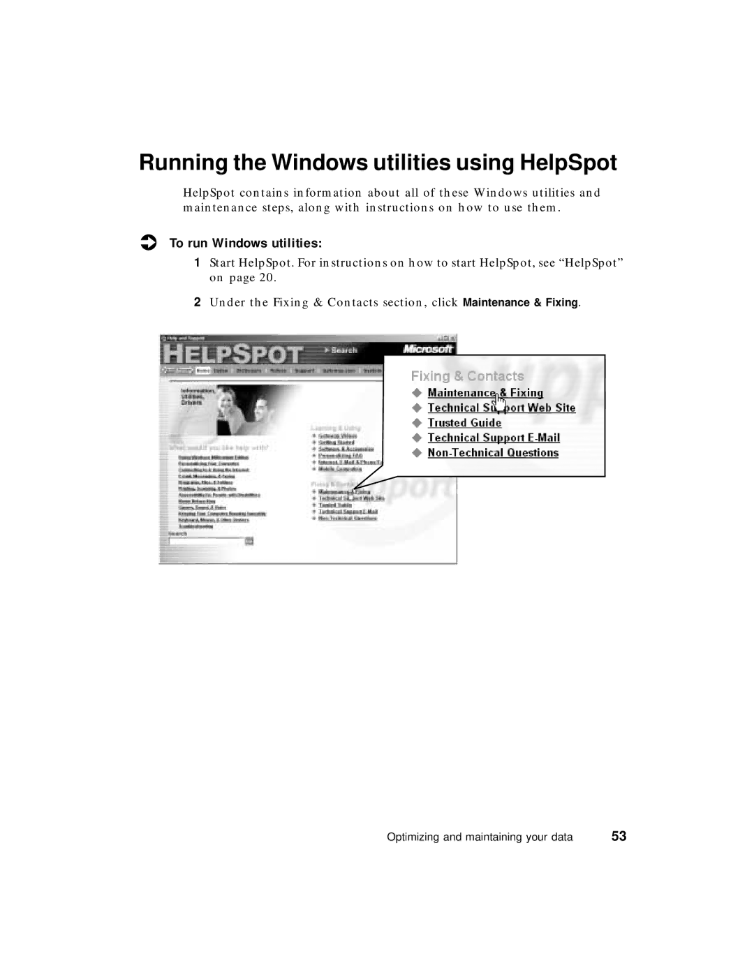 Gateway PC manual Running the Windows utilities using HelpSpot, To run Windows utilities 