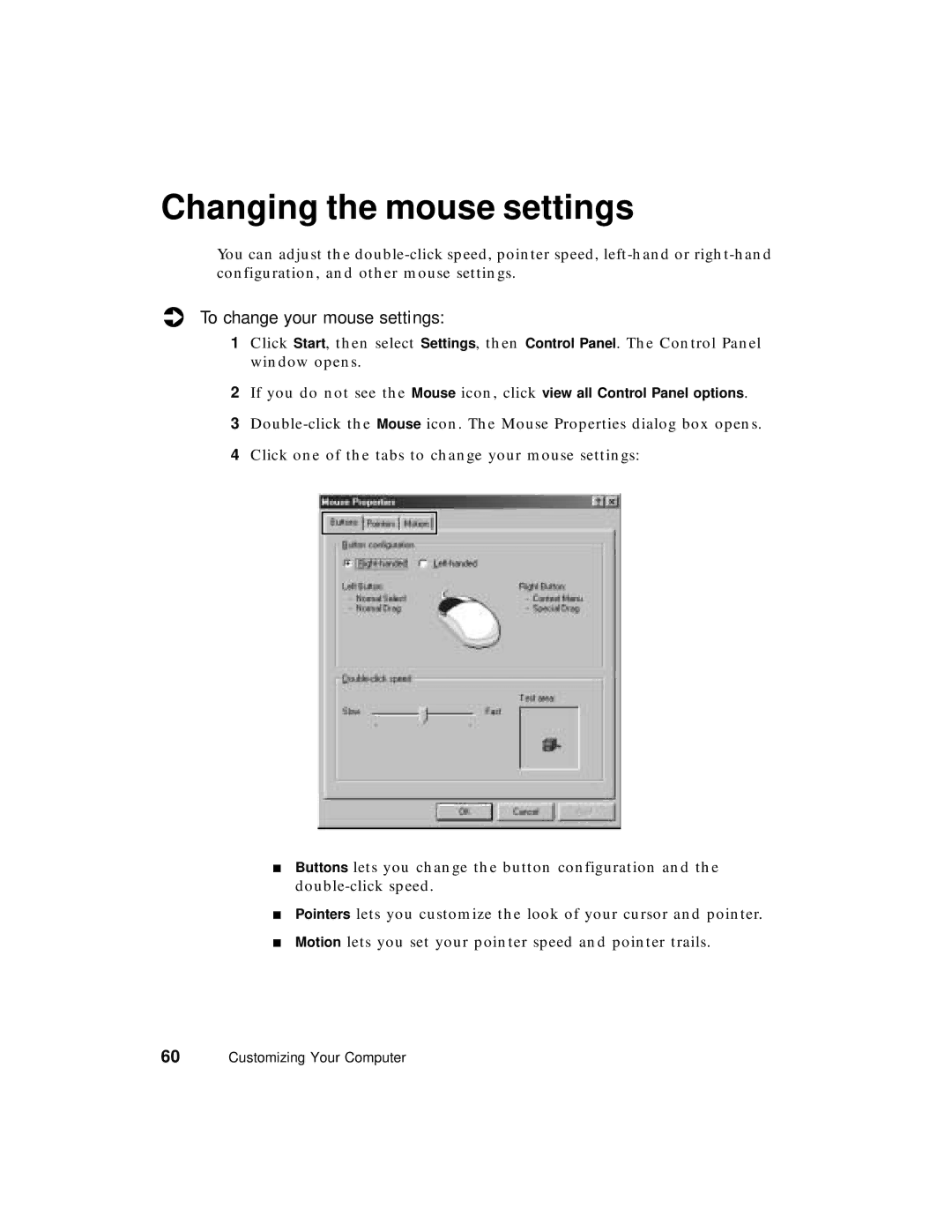 Gateway PC manual Changing the mouse settings, To change your mouse settings 